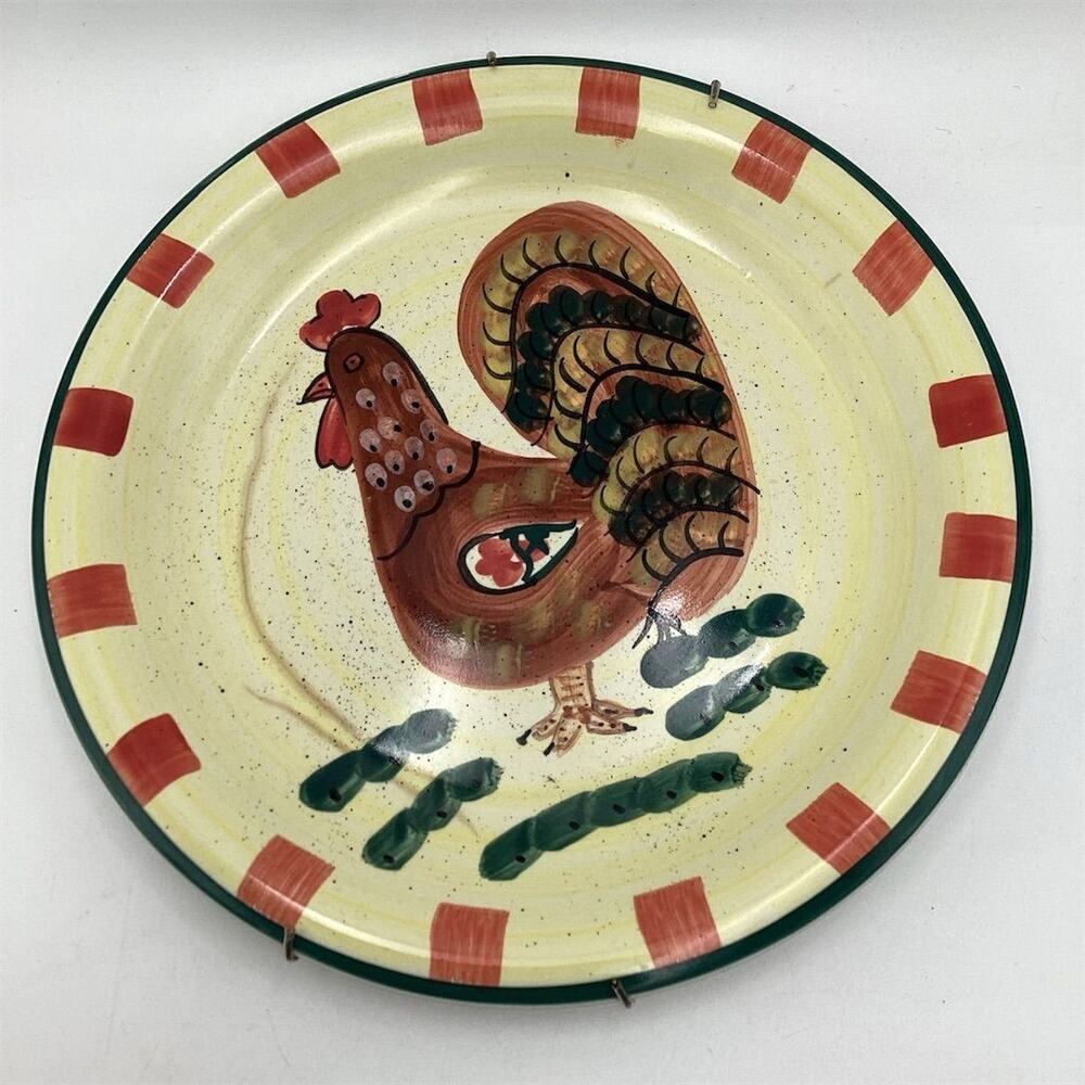 Baum Bros Style Eyes Red Check Rooster Dinner Plate 10”Rustic Country